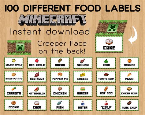 Free Minecraft Printables Food Labels